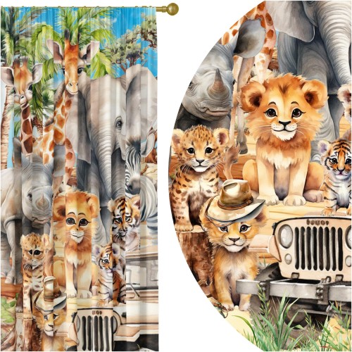 Zasłona półzaciemniająca motyw ZOO do pokoju dziecięcego 140x250 na taśmie   - 12291