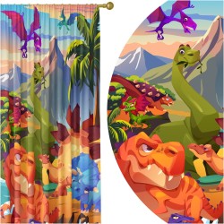 Zasłona półzaciemniająca motyw DINOZAURY do pokoju dziecięcego 140x250 na taśmie 