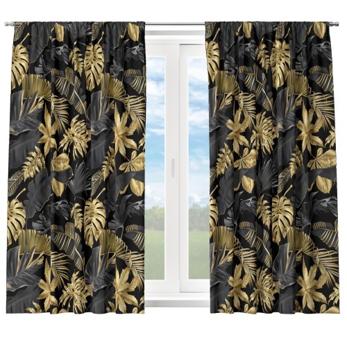 Zasłona półzaciemniająca z nadrukiem tropikalnych liści 140x160 na taśmie - 12744