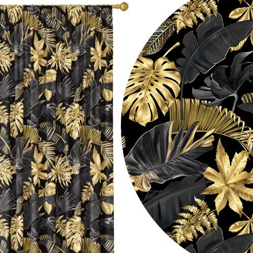 Zasłona półzaciemniająca z nadrukiem tropikalnych liści 140x230 na taśmie  - 13227