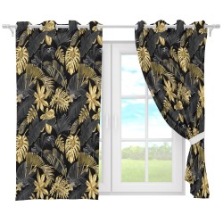 Zasłona półzaciemniająca zielona z motywem liści 140x160 przelotki 