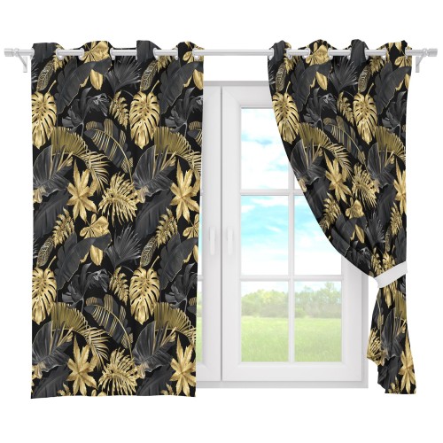 Zasłona półzaciemniająca zielona z motywem liści 140x160 przelotki  - 13318