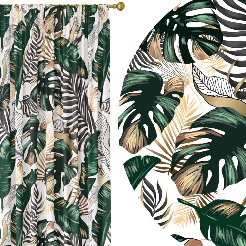 Zasłona półzaciemniająca zielone liście monstera 140x250, na taśmie  - 1363