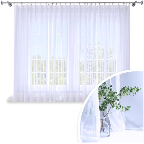 Firana gotowa biała woal 400x120 na żabki         - 13966