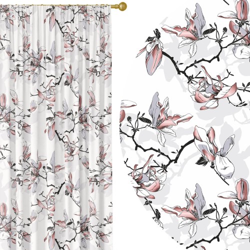 Zasłona półzaciemniająca z motywem kwiatowym 140x250, na taśmie - 1405