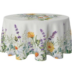 Obrus okrągły 150 biały  z motywem kwiatowym   