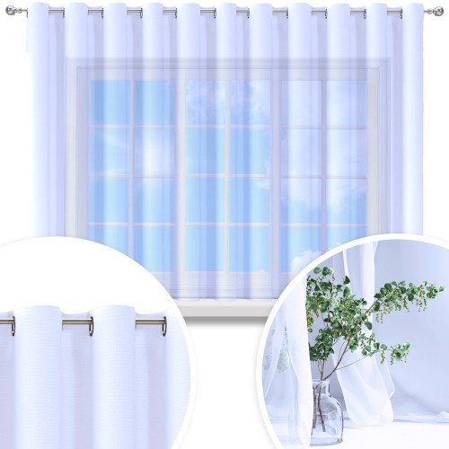 Firana gotowa biała woal 400x120 przelotki     - 14843