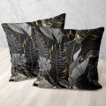 Poszewka dekoracyjna czarna z motywem szarych tropikalnych liści 45x45 WELUR - 15751