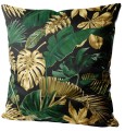 Poszewka dekoracyjna czarna z nadrukiem tropikalnych zielonych liści 45x45 WELUR  - 15761