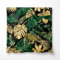 Poszewka dekoracyjna czarna z nadrukiem tropikalnych zielonych liści 45x45 WELUR  - 15764