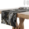 Bieżnik czarny w szare tropikalne liście 40x120 - 16255