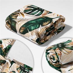 KOC 160x200 CM MIĘKKI CIEPŁY GRUBY Z MOTYWEM LIŚCI MONSTERA