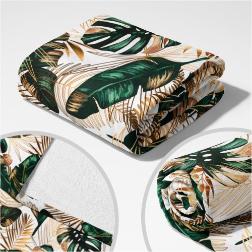 KOC 160x200 CM MIĘKKI CIEPŁY GRUBY Z MOTYWEM LIŚCI MONSTERA - 21134