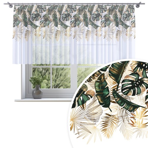 Firana gotowa motyw tropikalnych liści 400x120 - 21637