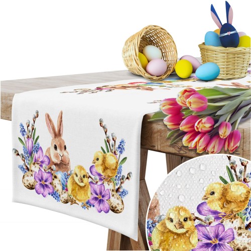BIEŻNIK OBRUS ŚWIĄTECZNY GŁADKI 40X180 CM NA STÓŁ WIELKANOC ZAJĄC  - 22081