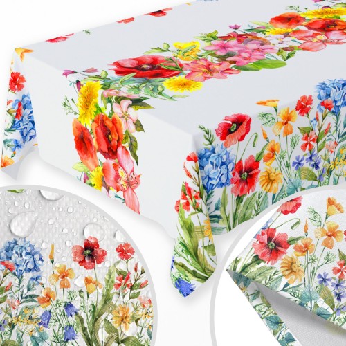 OBRUS WIOSENNY PLAMOODPORNY 140x220 CM WIOSNA NA STÓŁ WZÓR POLNE KWIATY  - 22339