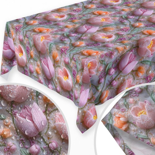 OBRUS PLAMOODPORNY 140x240 NA STÓŁ WIOSENNY WZÓR WIOSNA KWIATY TULIPANY  - 22501