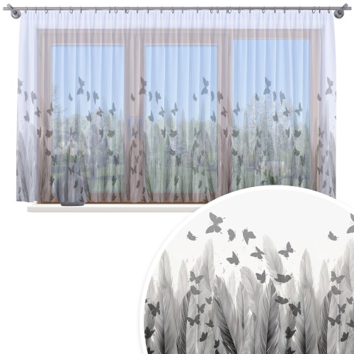 Firana gotowa woal motyle 500x150 na żabki - 23714