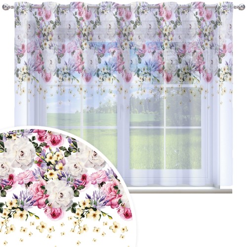 Firana gotowa motyw kwiatowy 300x150 przelotki - 26292