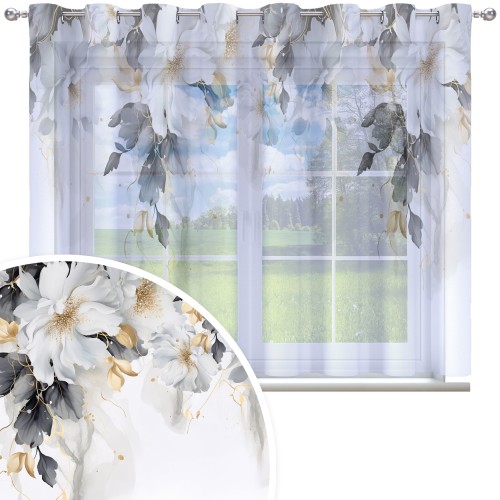 Firana gotowa motyw kwiatowy 300x150 przelotki - 26307