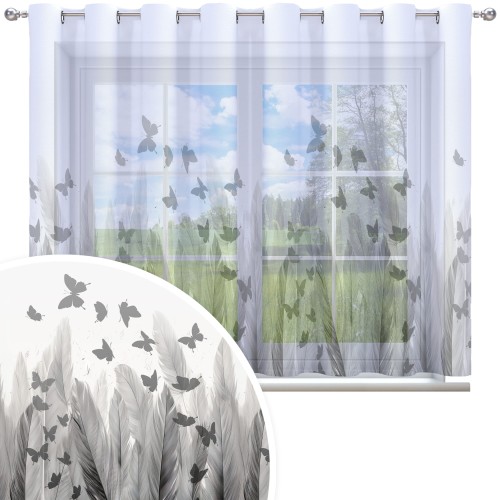 Firana gotowa motyw piór 300x150 przelotki - 26376