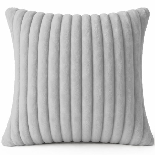 POSZEWKA DEKORACYJNA TŁOCZONA PASY NA PODUSZKĘ 45X45 CM PLUSZOWA SZARA  - 27455