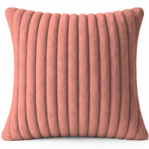 POSZEWKA DEKORACYJNA TŁOCZONA PASY NA PODUSZKĘ 45X45 CM PLUSZOWA RÓZOWA - 27488