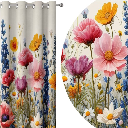 Zasłona półzaciemniająca z motywem kwiatowym 140x250 przelotki - 27821