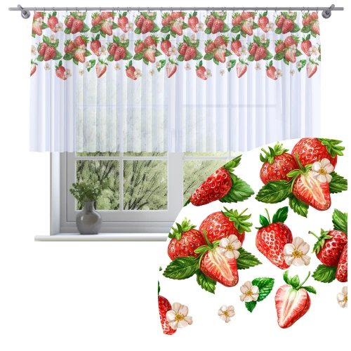 Firana gotowa motyw truskawek 300x120 taśma - 29603