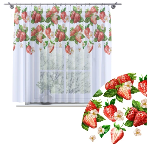 Firana na taśmie 200x150  motyw truskawek 0577 - 29652