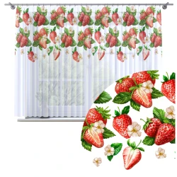 Firana na taśmie 300x150  motyw truskawek 0577