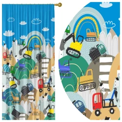  ZASŁONA GOTOWA DO POKOJU DZIECKA 140X250 CM NA TAŚMIE KOPARKA AUTA 0411