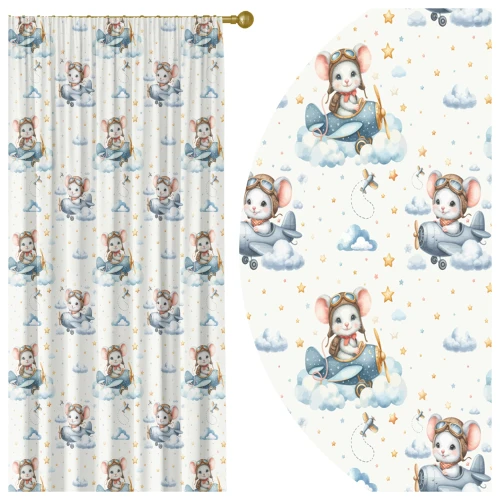  ZASŁONA GOTOWA DO POKOJU DZIECKA 140X250 CM NA TAŚMIE ŻABKI SAMOLOT 0609 - 31135