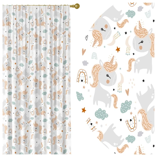  ZASŁONA GOTOWA DO POKOJU DZIECKA 140X250 CM NA TAŚMIE ŻABKI JEDNOROŻEC 0611 - 31151
