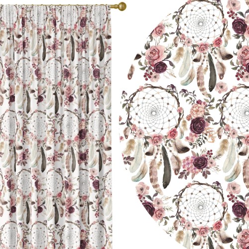 Zasłona półzaciemniająca z motywem boho, 140x250 cm, na taśmie - 3179