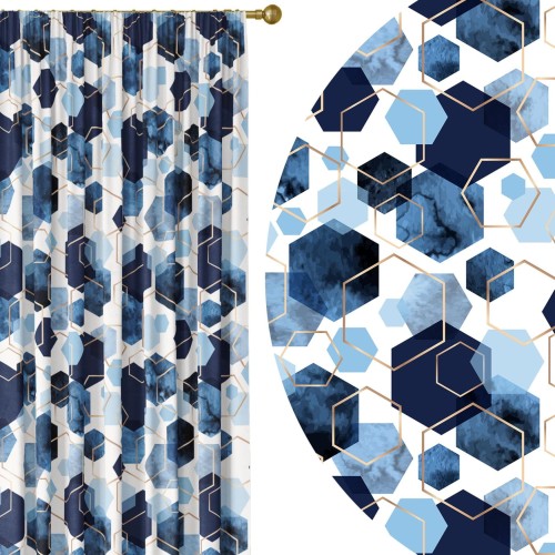 Zasłona półzaciemniająca z motywem geometrycznym, 140x250 cm, na taśmie - 3196