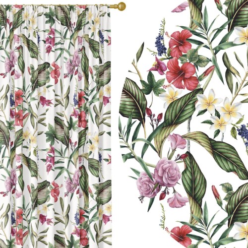 Zasłona półzaciemniająca z motywem kwiatowym, 140x250 cm, na taśmie