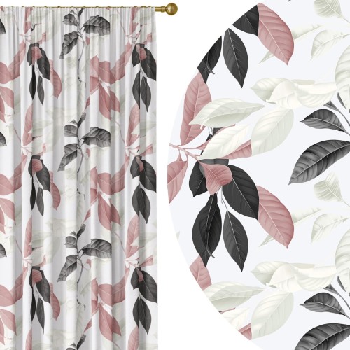 Zasłona półzaciemniająca z motywem delikatnych liści,  140x250 cm, na taśmie - 3230