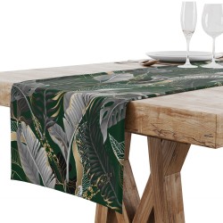 Bieżnik zielony w szare tropikalne liście 40x180