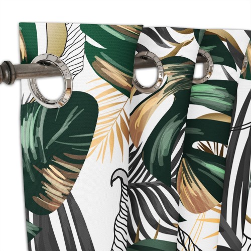 Zasłona półzaciemniająca z motywem liści monstera 140x250 przelotki  - 3897