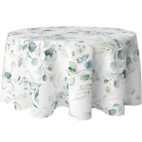 Obrus okrągły 140 z motywem delikatnych pastelowych liści - 4290