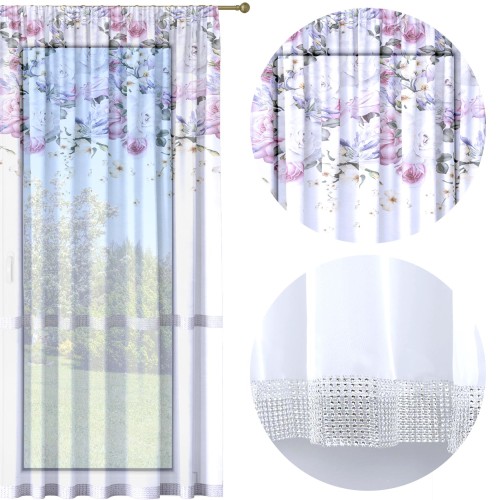 Firana gotowa woal  pastelowe kwiaty 140x250 na żabki  - 4975