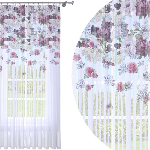 Firana gotowa woal  pastelowe kwiaty 140x250 na żabki    - 6126