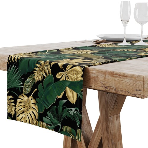 Bieżnik czarny w zielone tropikalne liście 40x120 - 6808