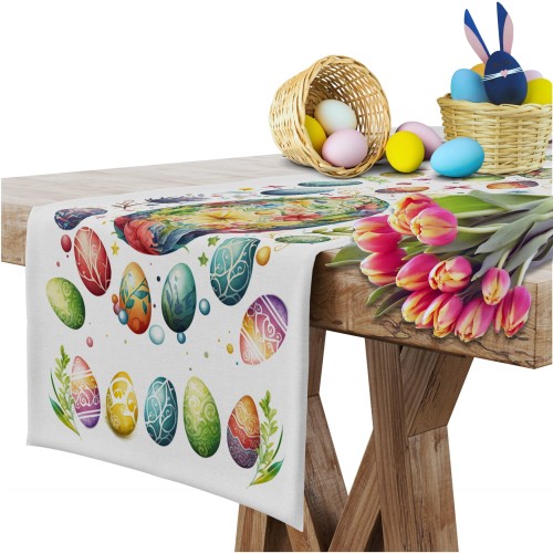 Bieżnik biały z motywem wielkanocnym 40x140  - 7380