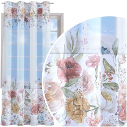 Firana gotowa woal motyw kwiatowy 140x250 przelotki