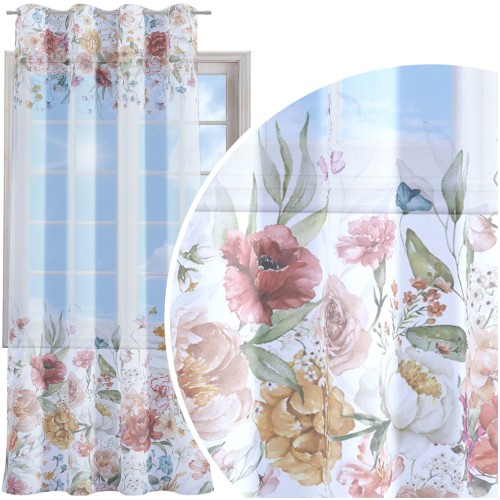 Firana gotowa woal motyw kwiatowy 140x250 przelotki - 8466